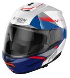 NOLANヘルメット Modulari N100-6 メタルホワイト(レッド/シルバー/ブルー)/メタルカイマンブルー