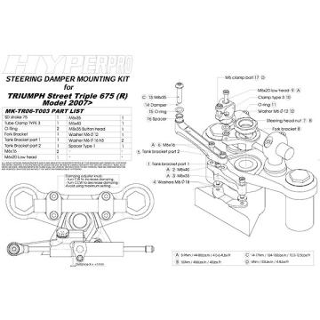 Hyperpro ステアリングダンパマウントーキット STREET TRIPLE 675-R 07-12